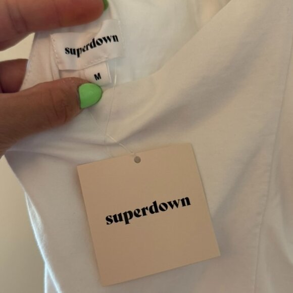 Superdown Brynn Ruched Midi White High Leg Slit Dress Women's Size Medium NWT - Picture 12 of 13